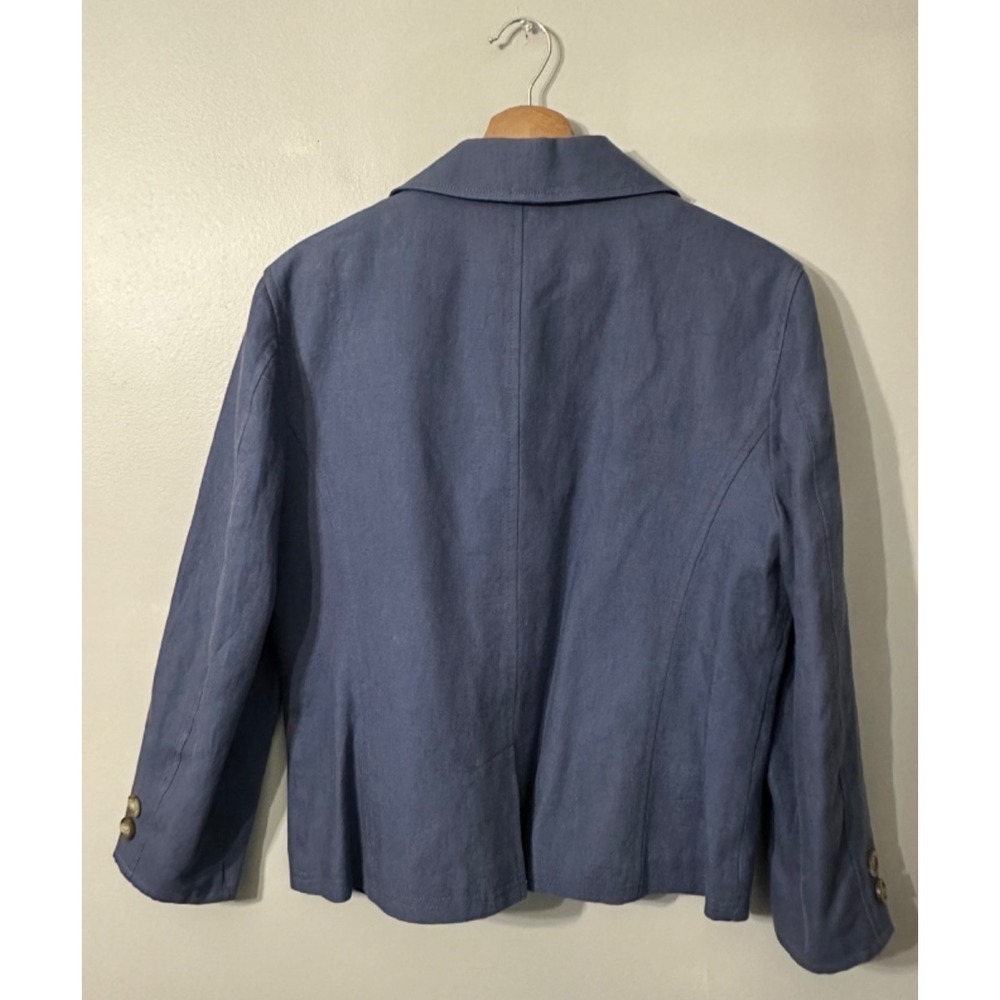 L.L.Bean Blazer Women's Blue 100% Linen Size 14 Button Up Jacket Classic - Picture 3 of 11